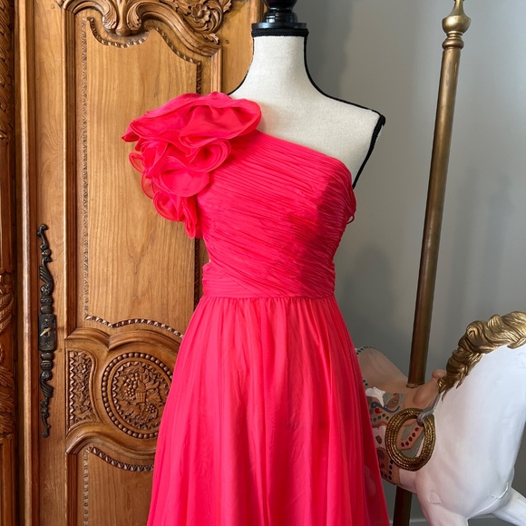 NWT Mac Duggal A67941 Pink Chiffon Evening Gown Maxi Dress Corset Back 4 Ieena - Picture 4 of 12